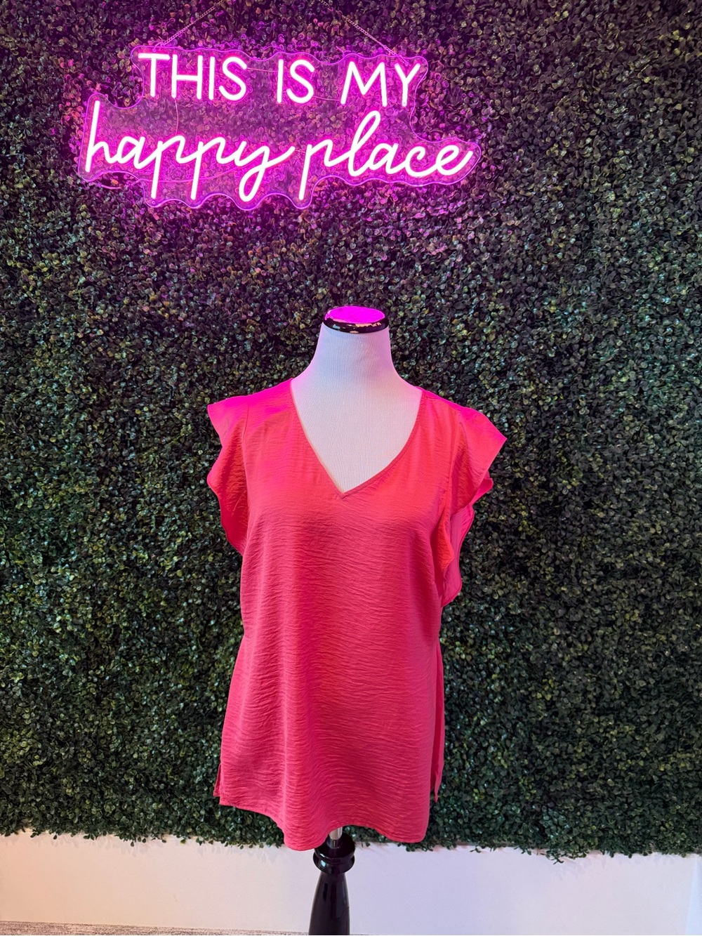CAbi Pink V-Neck Ruffle Sleeve Blouse